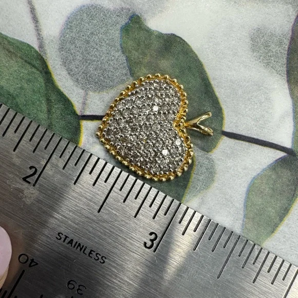 14K yellow gold and diamonds pavè heart necklace 3.9g - Picture 3 of 15